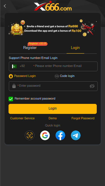 x666 game login interface 
