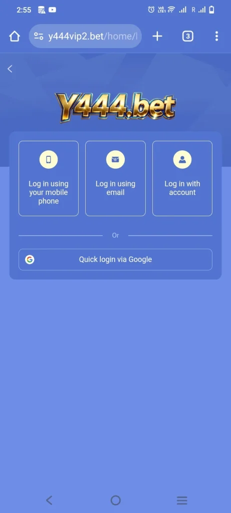 y444 game login interface 